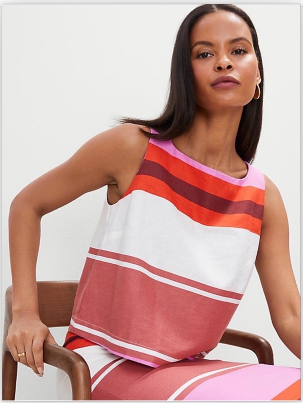 Ann Taylor Striped Sleeveless Tank in Pink, Coral & White